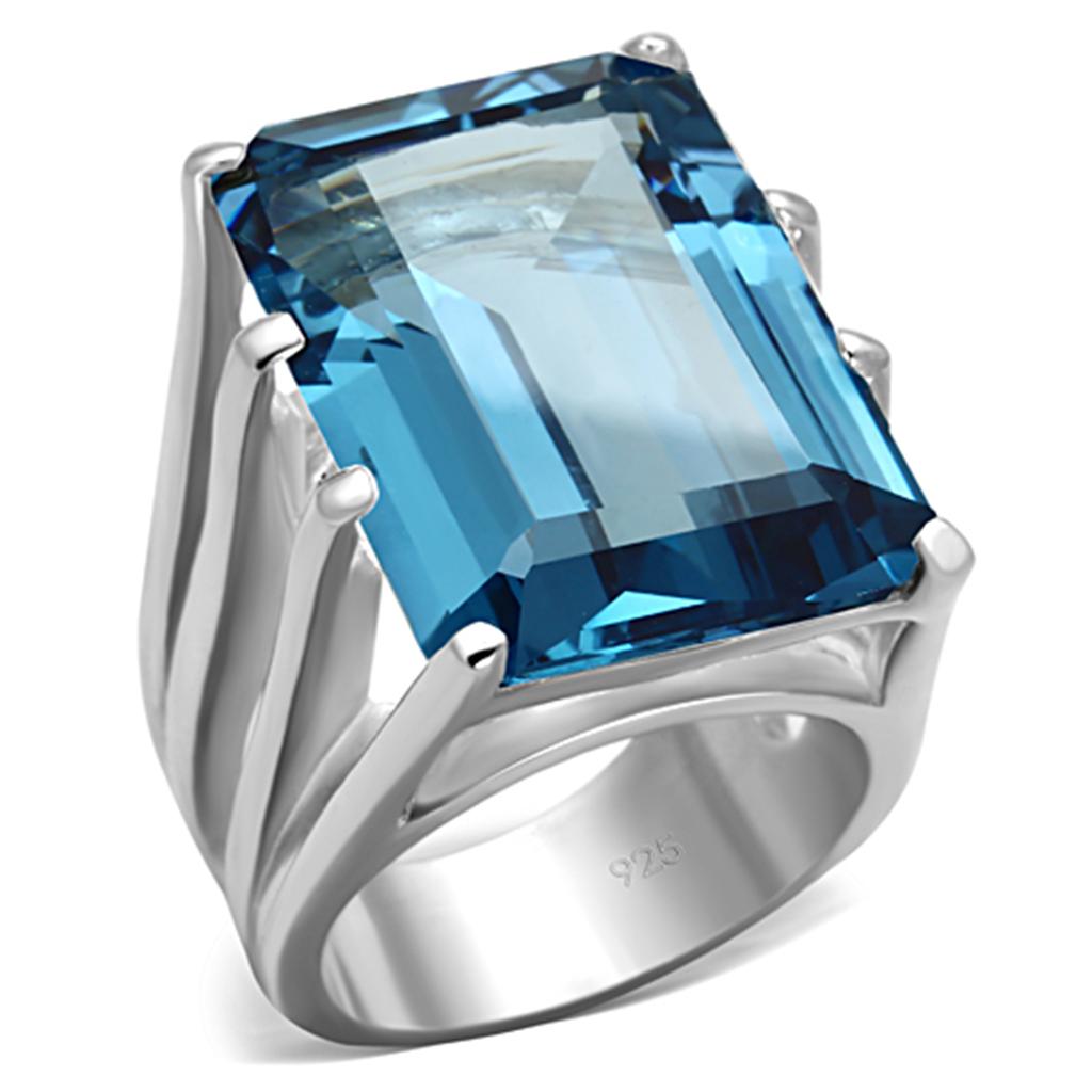 LOS664 Silver 925 Sterling Silver Ring with Synthetic in Sea Blue