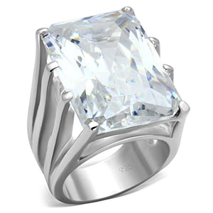 LOS666 - Silver 925 Sterling Silver Ring with AAA Grade CZ  in Clear - Joyeria Lady