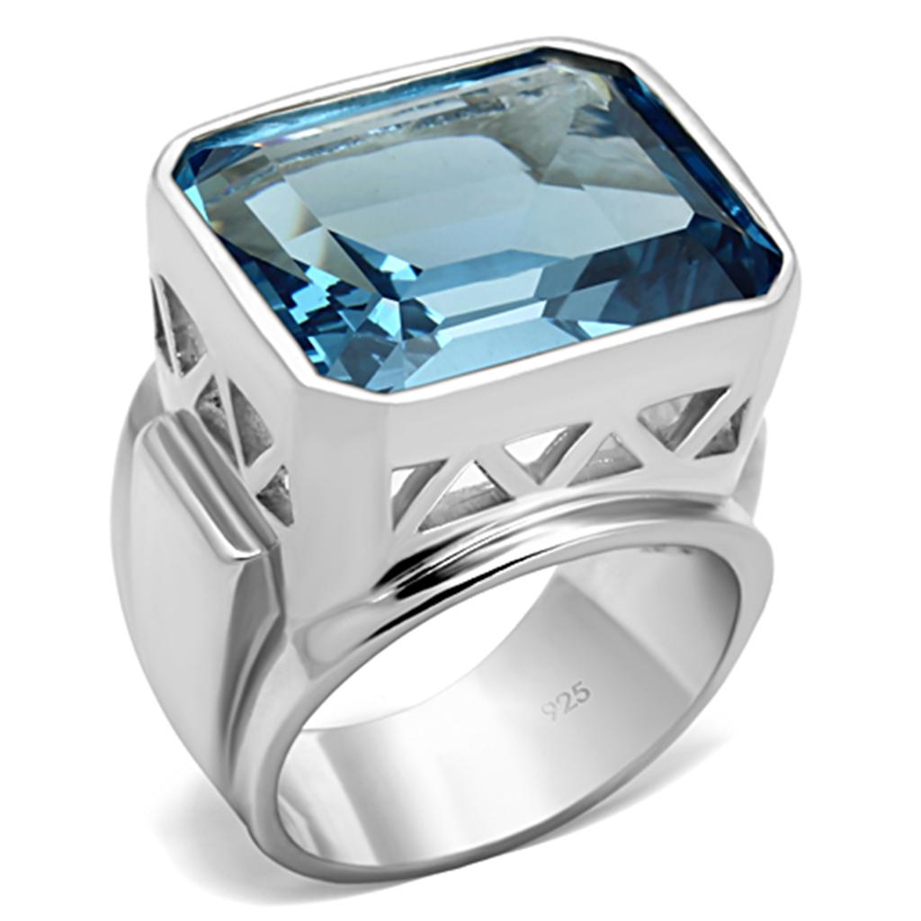 LOS669 - Silver 925 Sterling Silver Ring with Synthetic Spinel in Sea Blue - Joyeria Lady