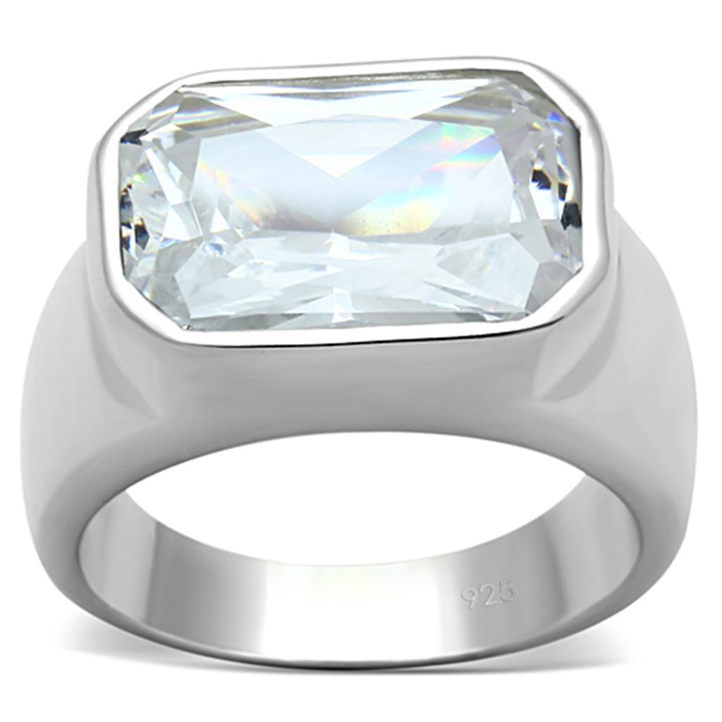 LOS671 - Silver 925 Sterling Silver Ring with AAA Grade CZ  in Clear - Joyeria Lady