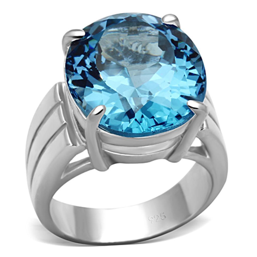 LOS676 - Silver 925 Sterling Silver Ring with Synthetic Spinel in Sea Blue - Joyeria Lady