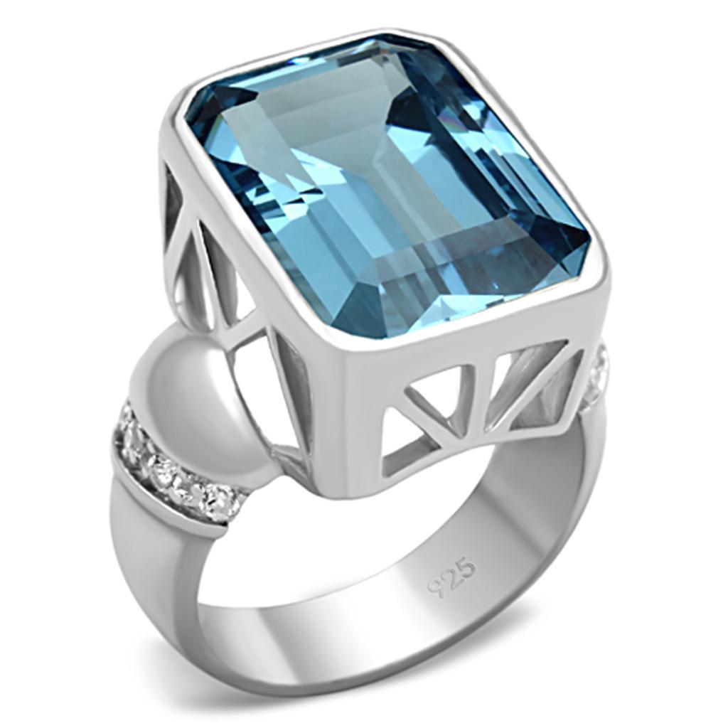 LOS679 - Silver 925 Sterling Silver Ring with Synthetic Spinel in Sea Blue - Joyeria Lady