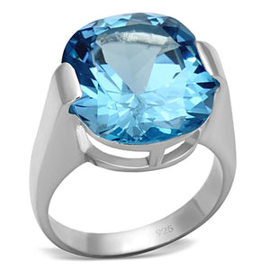 LOS687 - Silver 925 Sterling Silver Ring with Synthetic Spinel in Sea Blue - Joyeria Lady