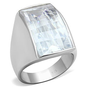 LOS690 - Silver 925 Sterling Silver Ring with AAA Grade CZ  in Clear - Joyeria Lady