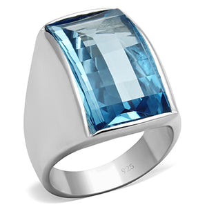 LOS691 - Silver 925 Sterling Silver Ring with Synthetic Spinel in Sea Blue - Joyeria Lady