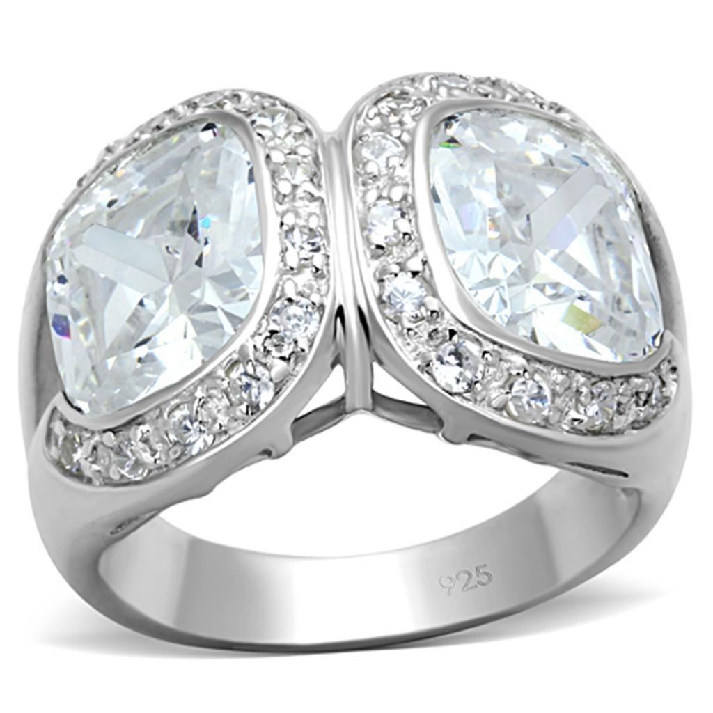 LOS698 - Silver 925 Sterling Silver Ring with AAA Grade CZ  in Clear - Joyeria Lady