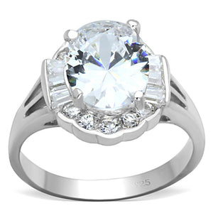 LOS701 - Silver 925 Sterling Silver Ring with AAA Grade CZ  in Clear - Joyeria Lady