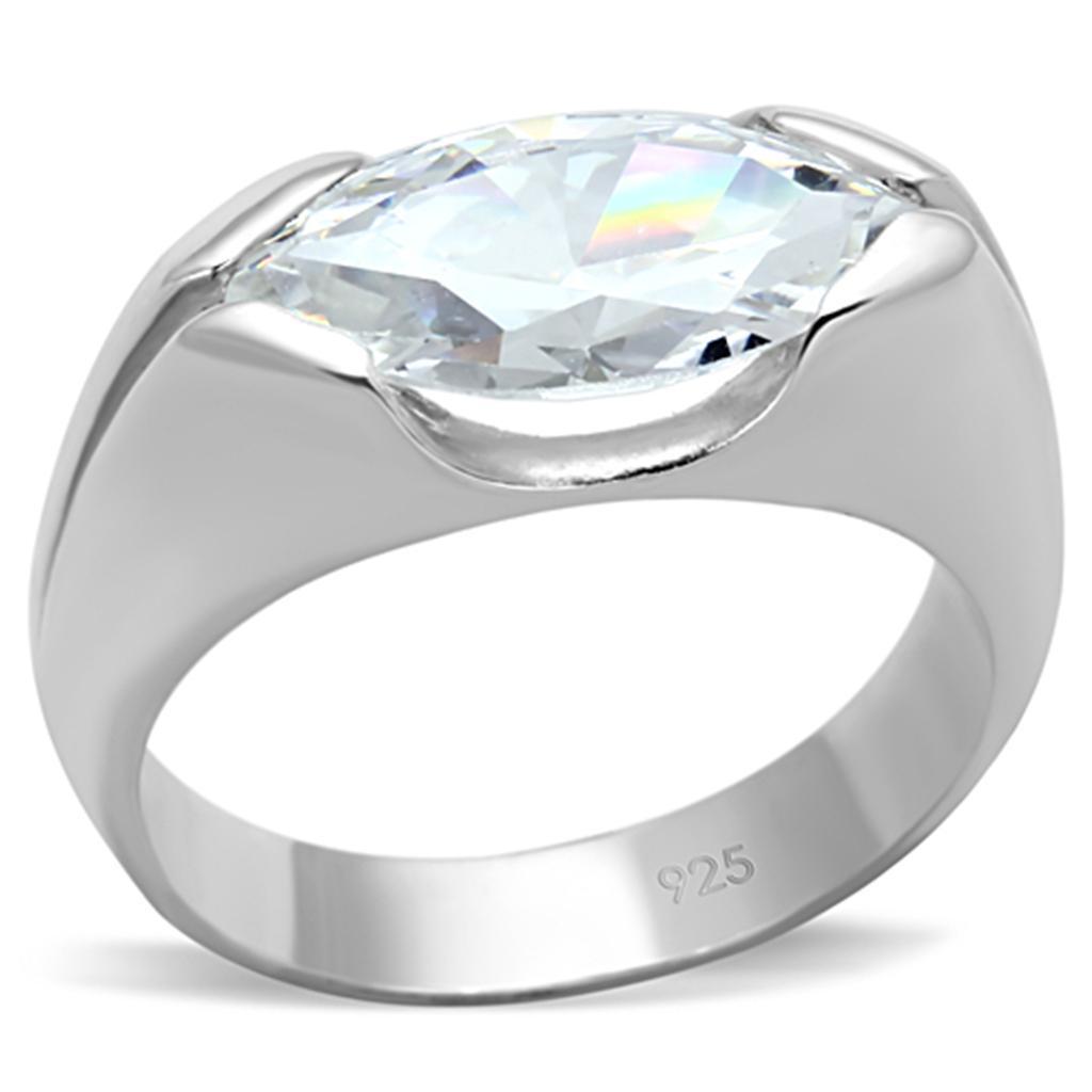 LOS704 - Silver 925 Sterling Silver Ring with AAA Grade CZ  in Clear - Joyeria Lady