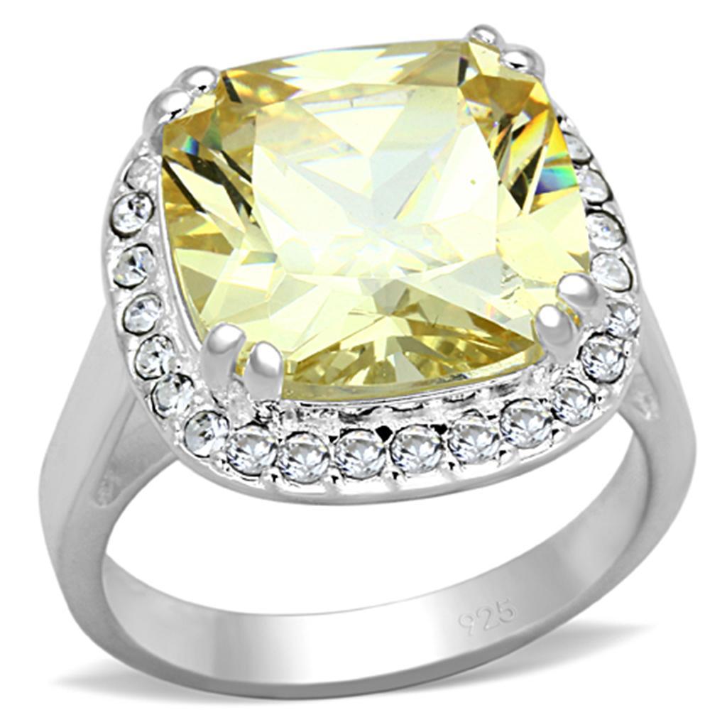 LOS718 - Silver 925 Sterling Silver Ring with AAA Grade CZ  in Citrine Yellow - Joyeria Lady