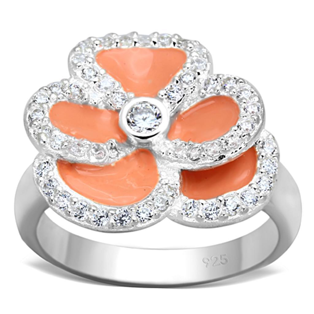 LOS725 - Silver 925 Sterling Silver Ring with AAA Grade CZ  in Clear - Joyeria Lady