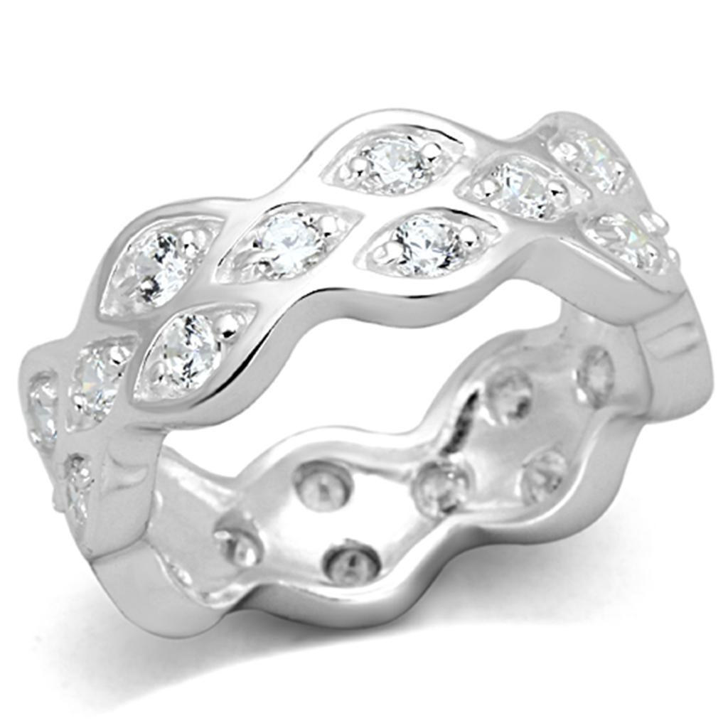 LOS727 - Rhodium 925 Sterling Silver Ring with AAA Grade CZ  in Clear - Joyeria Lady