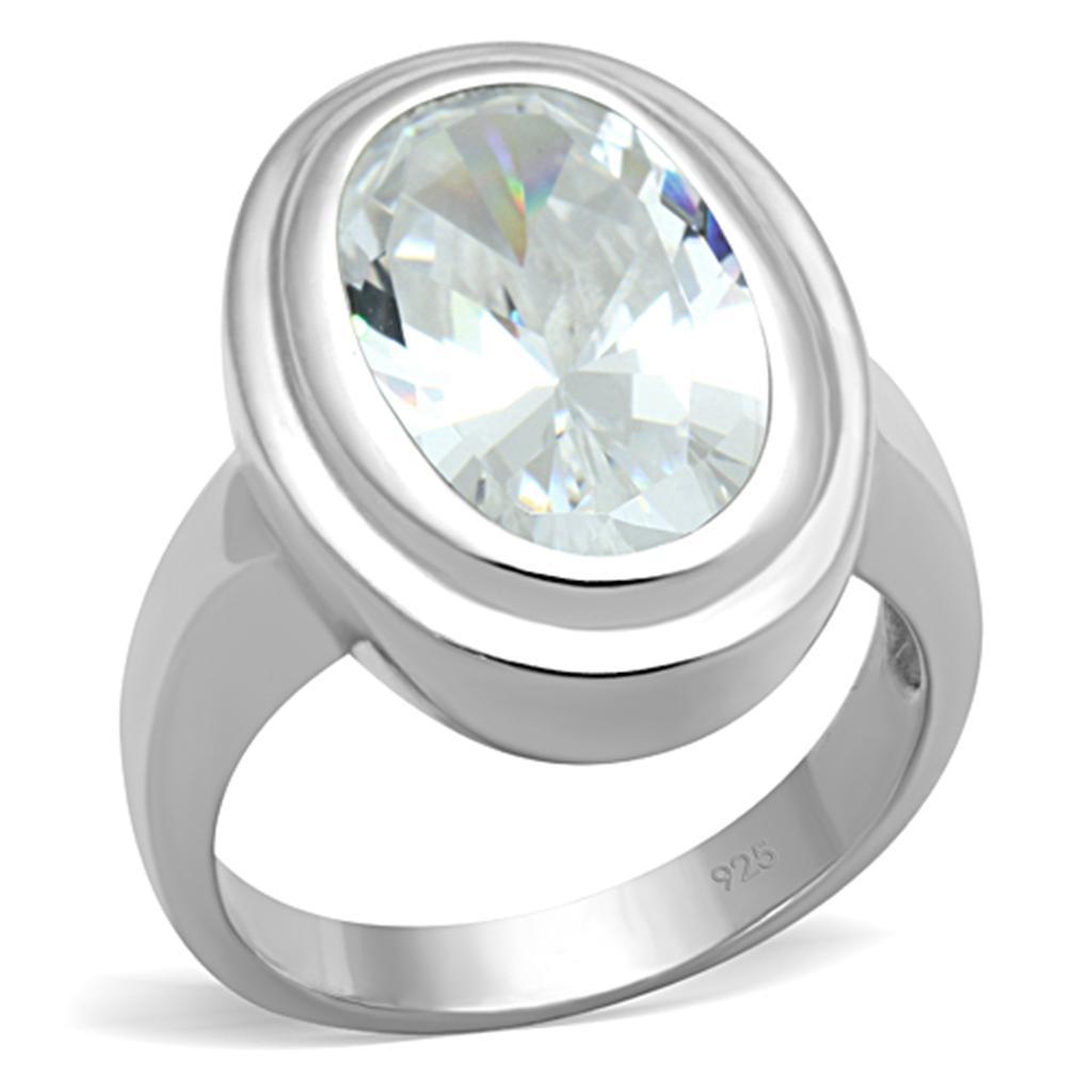 LOS728 - Silver 925 Sterling Silver Ring with AAA Grade CZ  in Clear - Joyeria Lady