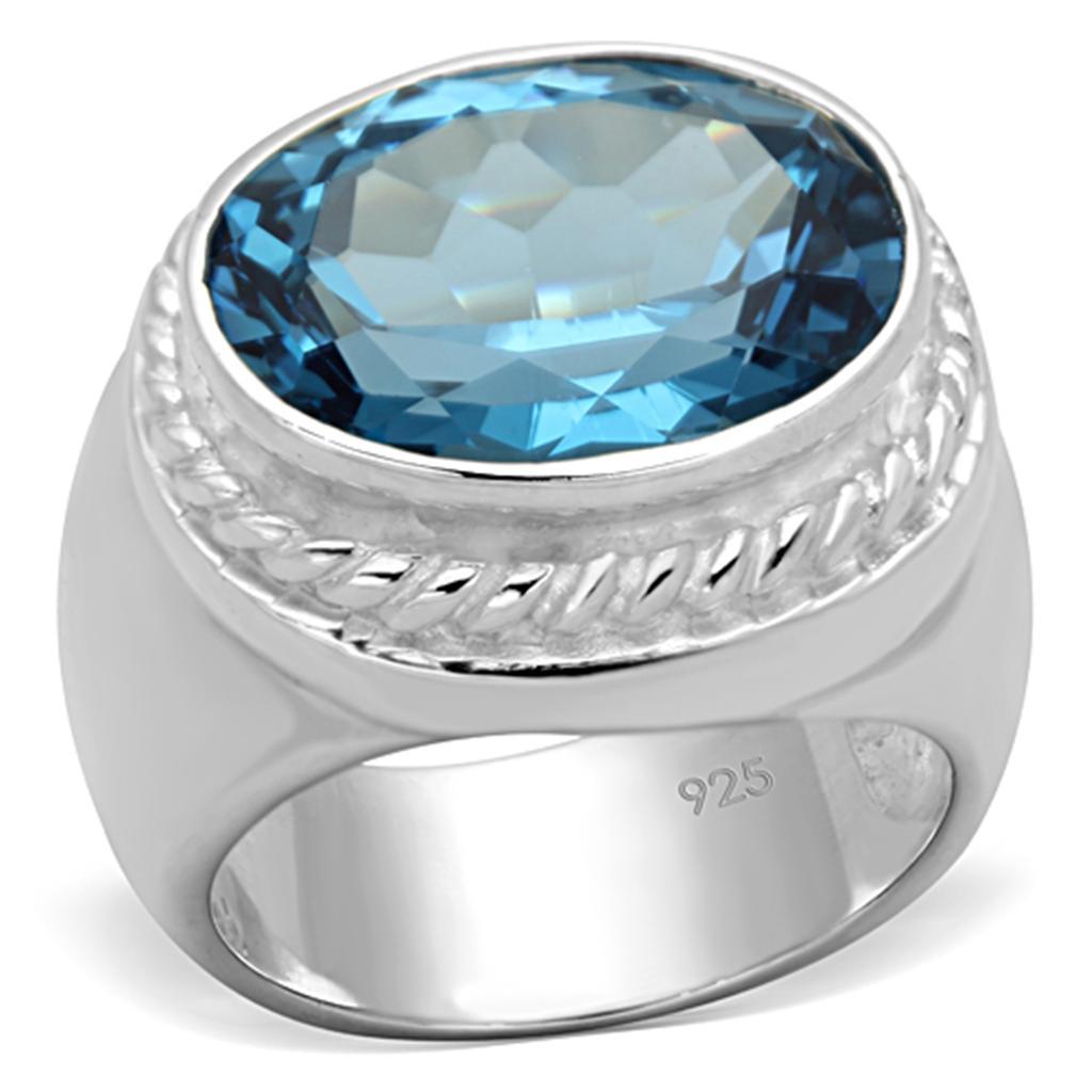 LOS732 - Silver 925 Sterling Silver Ring with Synthetic Spinel in Sea Blue - Joyeria Lady