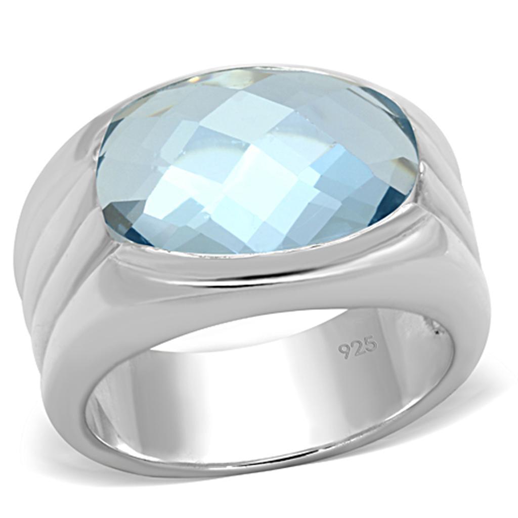 LOS735 - Silver 925 Sterling Silver Ring with Synthetic Spinel in Sea Blue - Joyeria Lady