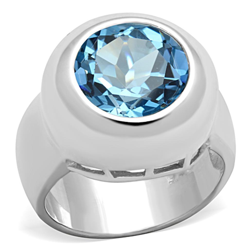 LOS737 - Silver 925 Sterling Silver Ring with Synthetic Spinel in Sea Blue - Joyeria Lady