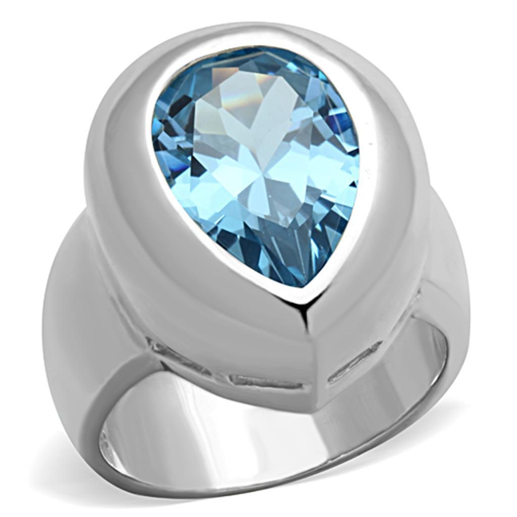 LOS739 - Silver 925 Sterling Silver Ring with Synthetic Spinel in Sea Blue - Joyeria Lady
