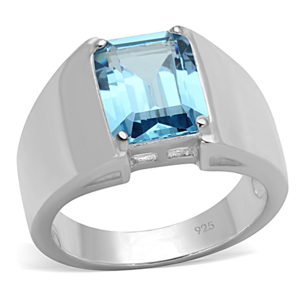 LOS742 - Silver 925 Sterling Silver Ring with Synthetic Spinel in Sea Blue - Joyeria Lady