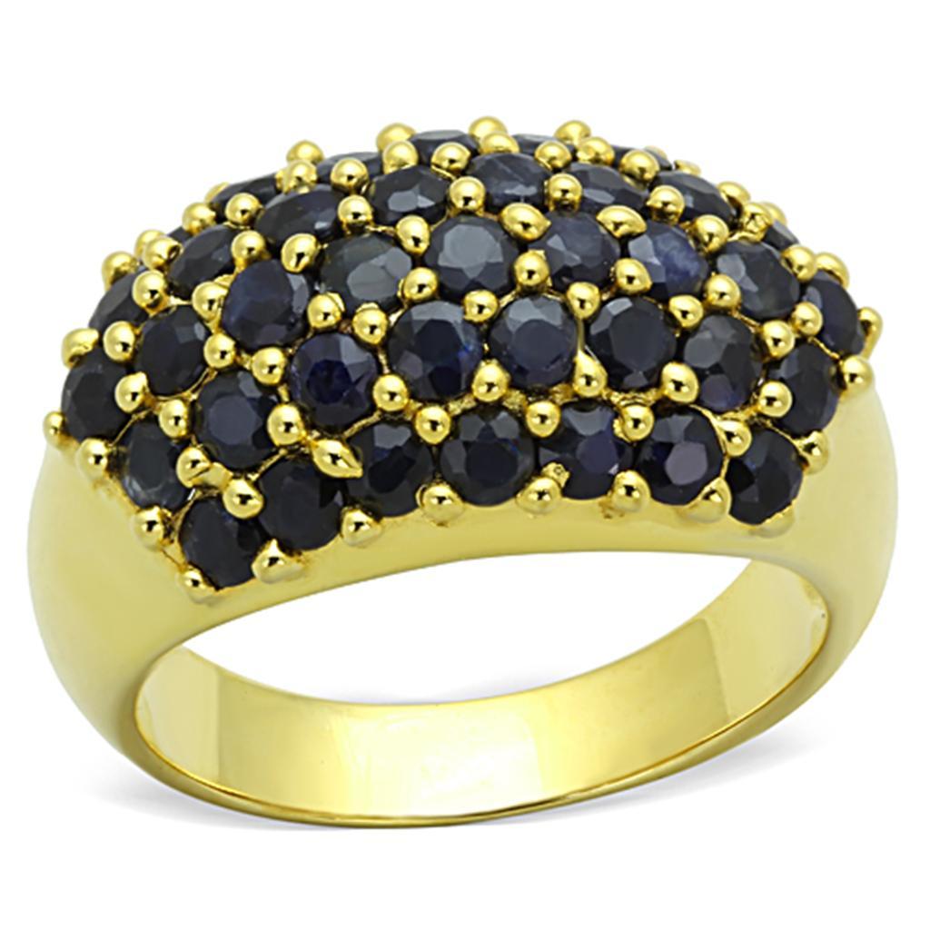 LOS746 - Gold 925 Sterling Silver Ring with AAA Grade CZ  in Jet - Joyeria Lady