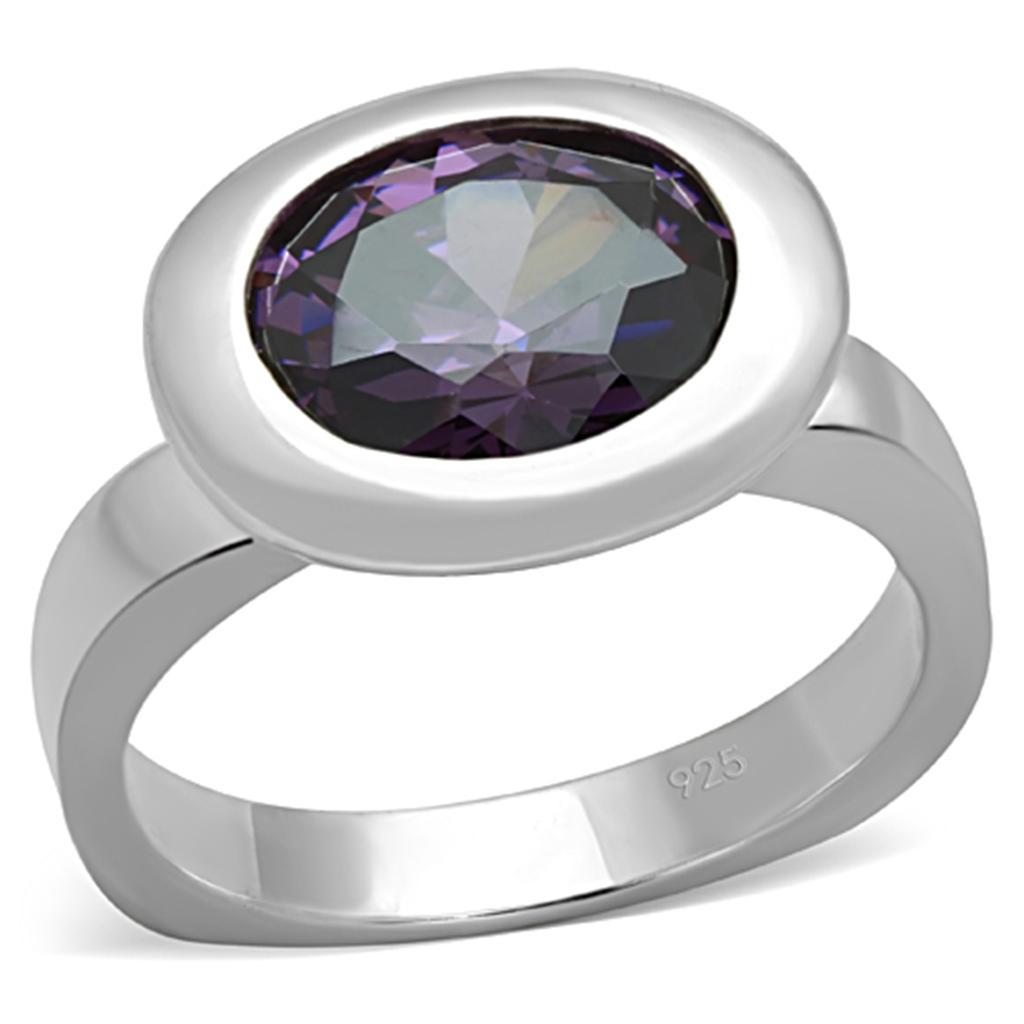 LOS749 - Silver 925 Sterling Silver Ring with AAA Grade CZ  in Amethyst - Joyeria Lady
