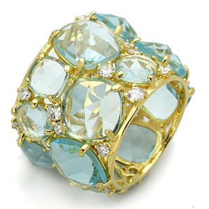 LOS766 - Gold 925 Sterling Silver Ring with Synthetic Synthetic Glass in Sea Blue - Joyeria Lady