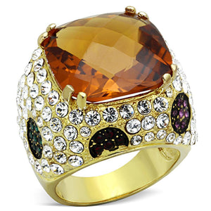 LOS769 - Gold 925 Sterling Silver Ring with Synthetic Synthetic Glass in Champagne - Joyeria Lady