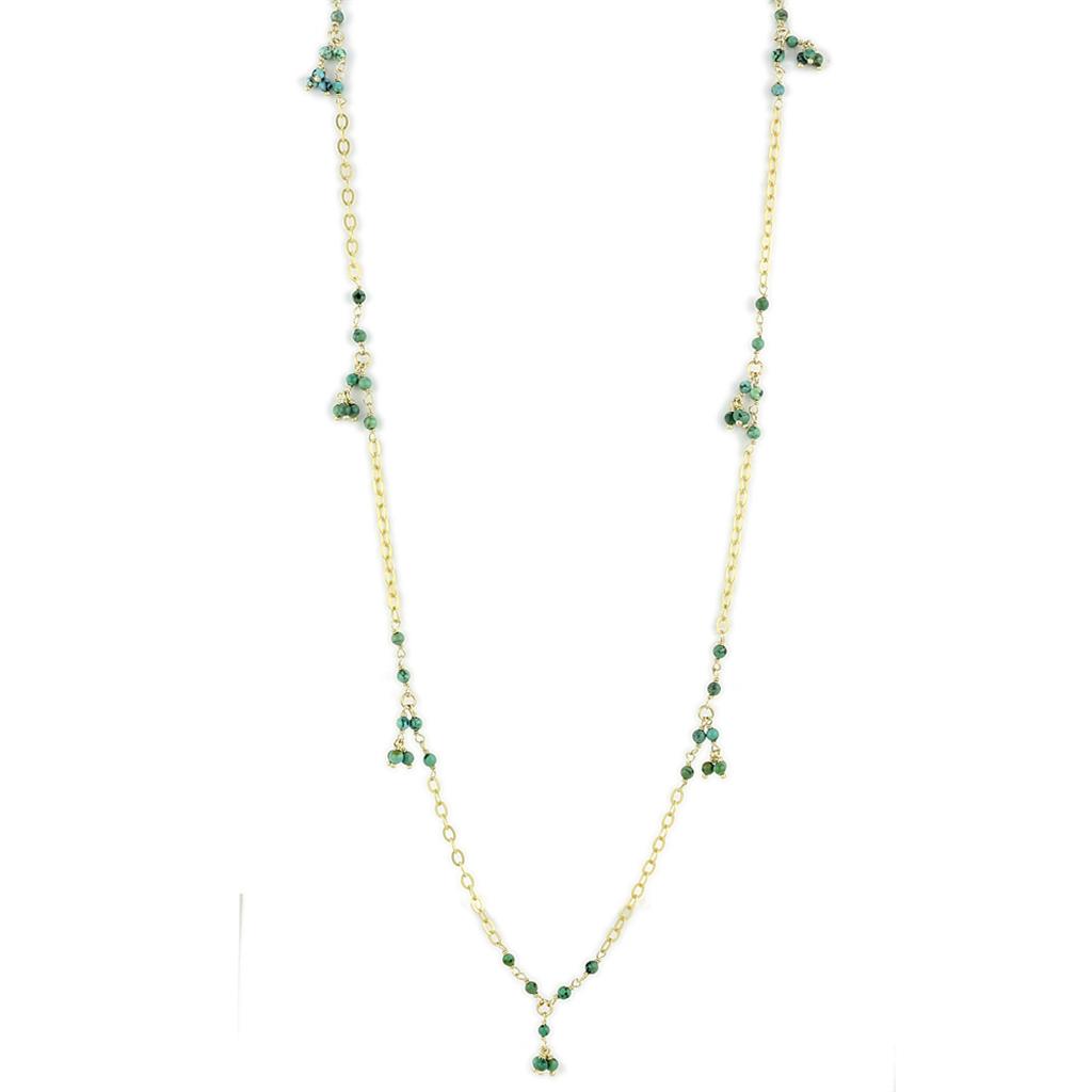 LOS794 Matte Gold 925 Sterling Silver Necklace with Semi-Precious in Emerald - Joyeria Lady