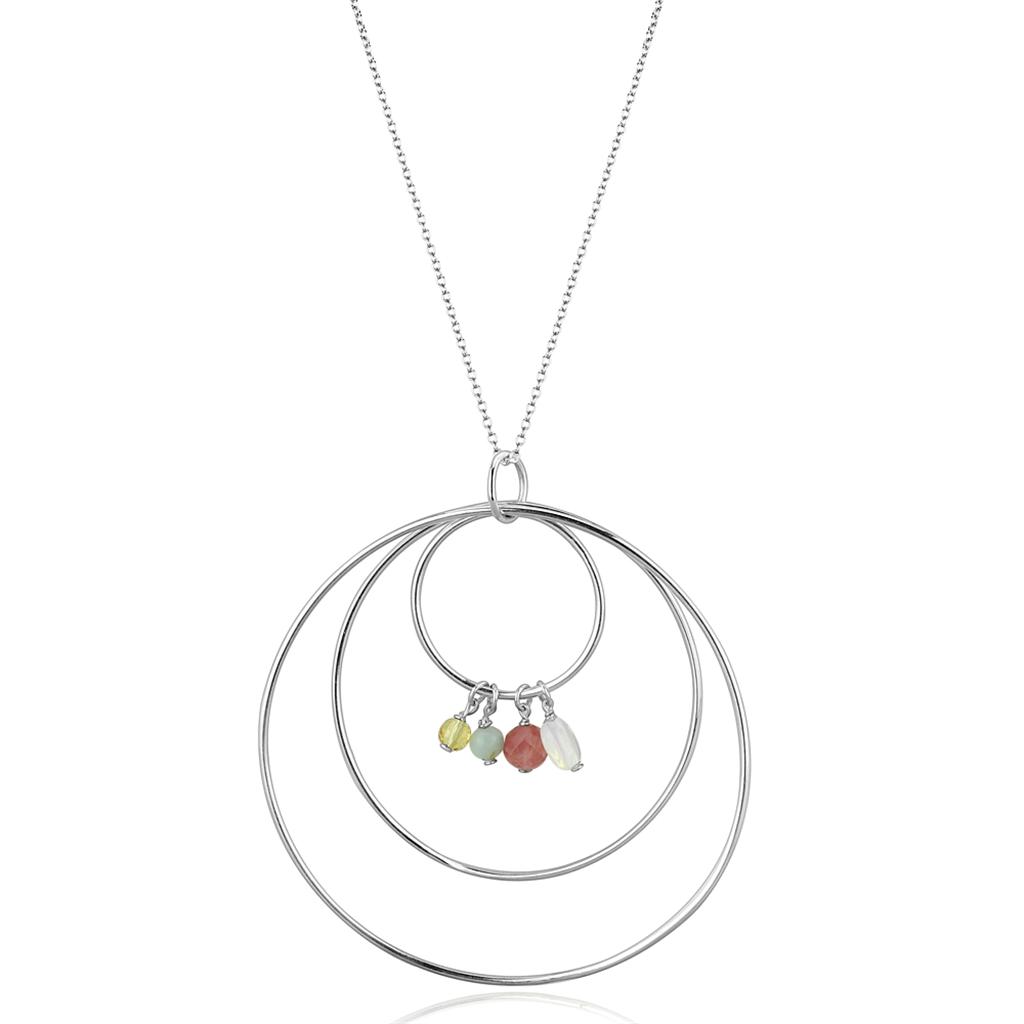 LOS795 Silver 925 Sterling Silver Necklace with Synthetic in Multi Color - Joyeria Lady
