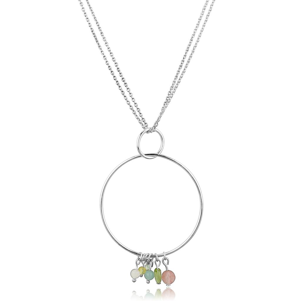 LOS796 Silver 925 Sterling Silver Necklace with Synthetic in Multi Color - Joyeria Lady