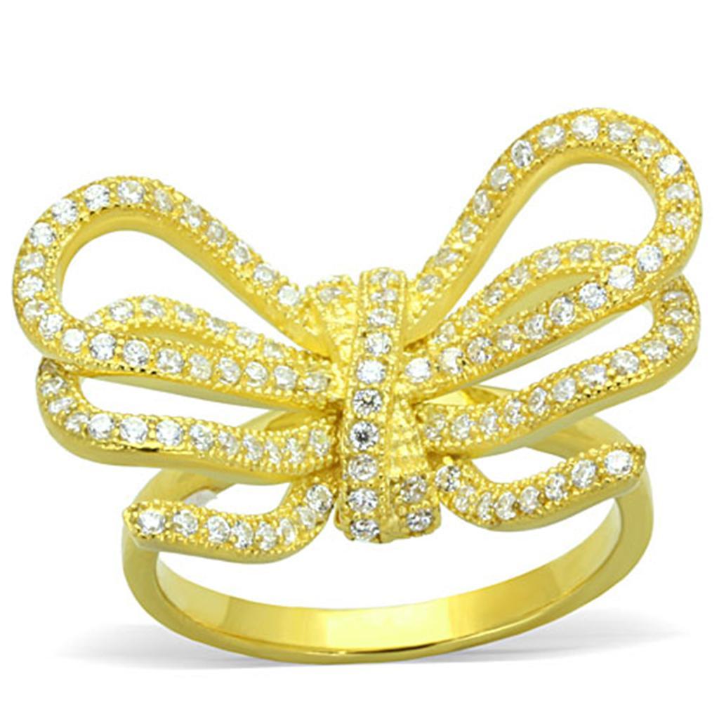 LOS809 - Gold 925 Sterling Silver Ring with AAA Grade CZ  in Clear - Joyeria Lady