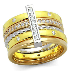 LOS810 - Rhodium + Gold + Rose Gold 925 Sterling Silver Ring with AAA Grade CZ  in Clear - Joyeria Lady