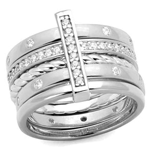 LOS814 - Rhodium 925 Sterling Silver Ring with AAA Grade CZ  in Clear - Joyeria Lady