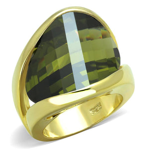 LOS819 - Gold 925 Sterling Silver Ring with AAA Grade CZ  in Olivine color - Joyeria Lady