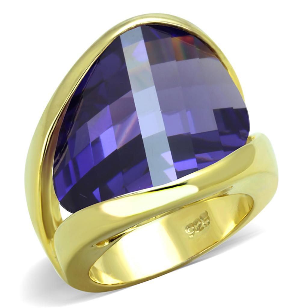 LOS821 - Gold 925 Sterling Silver Ring with AAA Grade CZ  in Tanzanite - Joyeria Lady