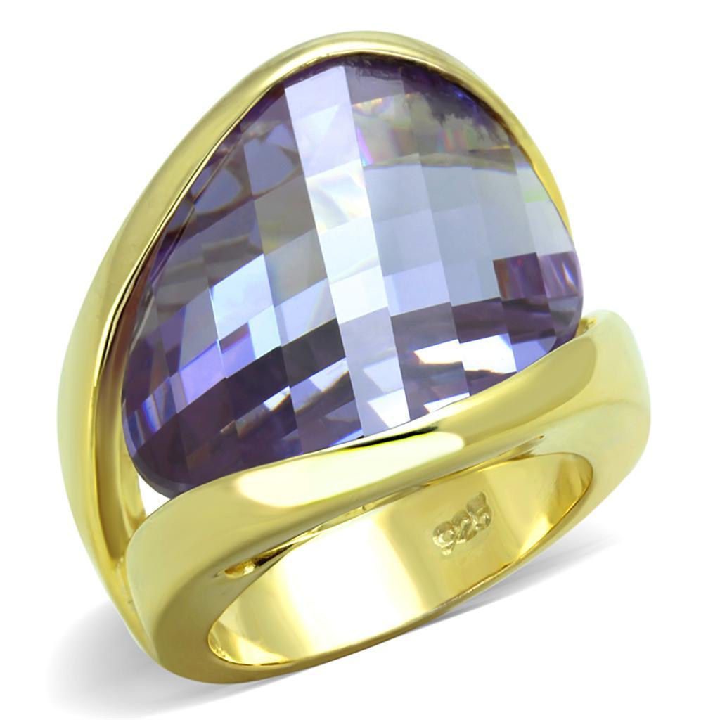LOS822 - Gold 925 Sterling Silver Ring with AAA Grade CZ  in Amethyst - Joyeria Lady