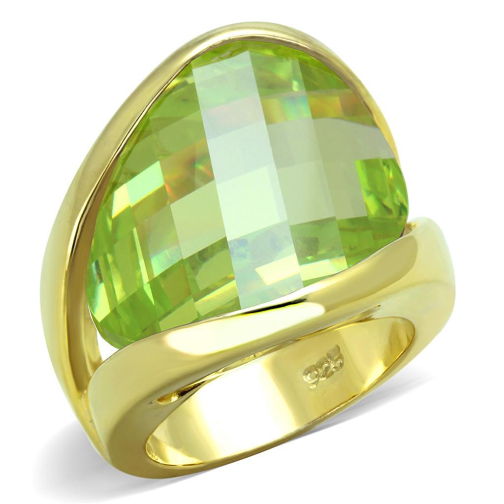 LOS823 - Gold 925 Sterling Silver Ring with Synthetic Synthetic Glass in Apple Green color - Joyeria Lady