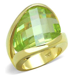 LOS823 - Gold 925 Sterling Silver Ring with Synthetic Synthetic Glass in Apple Green color - Joyeria Lady