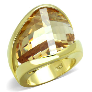 LOS824 - Gold 925 Sterling Silver Ring with AAA Grade CZ  in Champagne - Joyeria Lady