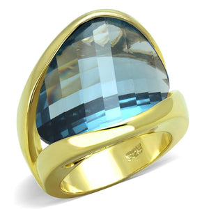 LOS826 - Gold 925 Sterling Silver Ring with Synthetic Synthetic Glass in Sea Blue - Joyeria Lady