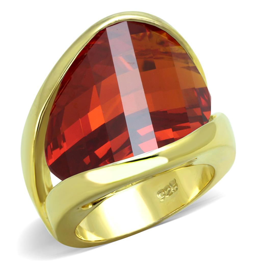LOS828 - Gold 925 Sterling Silver Ring with AAA Grade CZ  in Orange - Joyeria Lady