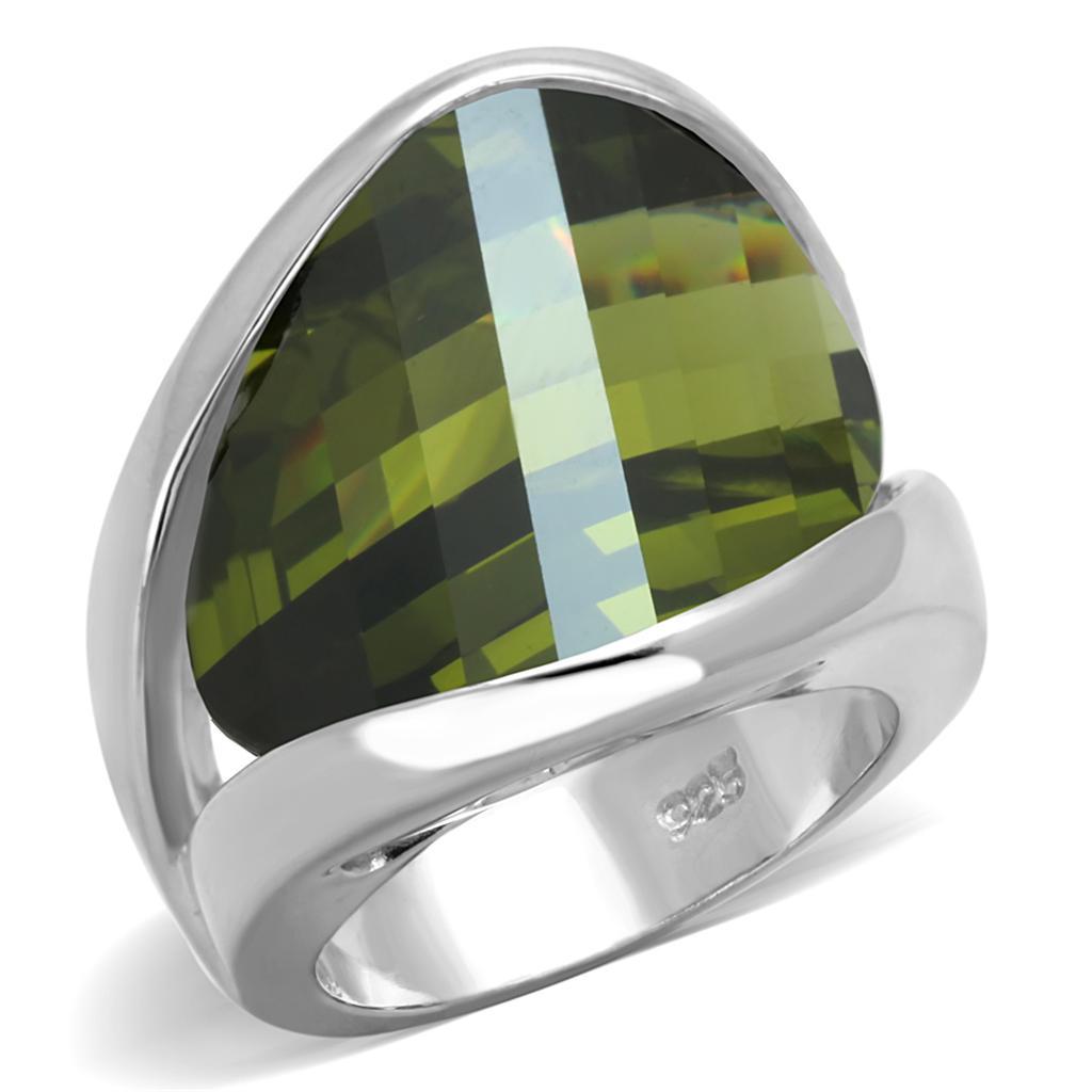LOS829 - Rhodium 925 Sterling Silver Ring with AAA Grade CZ  in Olivine color - Joyeria Lady