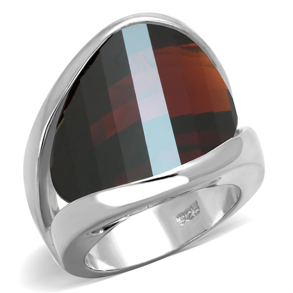 LOS834 - Rhodium 925 Sterling Silver Ring with AAA Grade CZ  in Garnet - Joyeria Lady