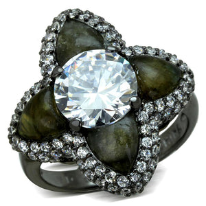 LOS836 - Ruthenium 925 Sterling Silver Ring with AAA Grade CZ  in Clear - Joyeria Lady