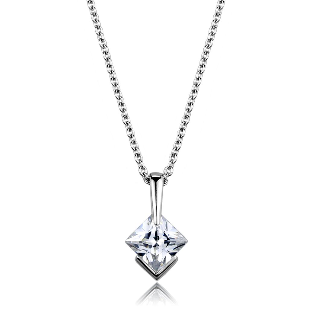 LOS849 Rhodium 925 Sterling Silver Necklace with AAA Grade CZ in Clear - Joyeria Lady