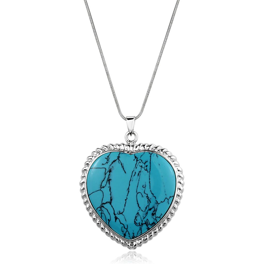 LOS861 Silver 925 Sterling Silver Necklace with Synthetic in Sea Blue - Joyeria Lady