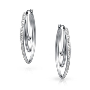 Pave Crystal Oval Boho Fashion Statement Big Hoop Earrings For Women