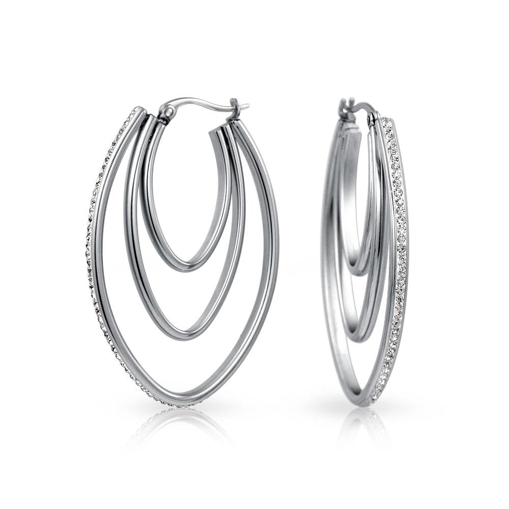 Pave Crystal Oval Boho Fashion Statement Big Hoop Earrings For Women - Joyeria Lady