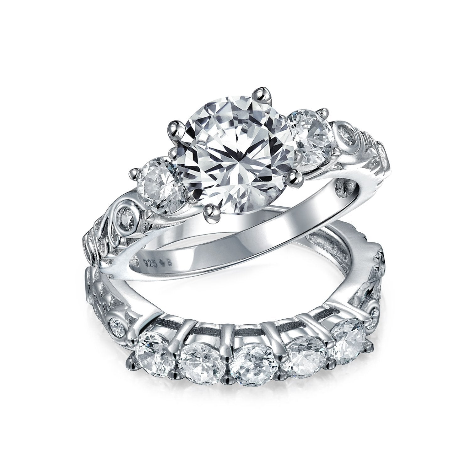 3CT Princess Cut AAA CZ Engagement Ring Set 14K Sterling Silver - Joyeria Lady