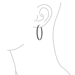 Big Black Cubic Zirconia Statement Hoops Earrings Sterling Silver 1.5