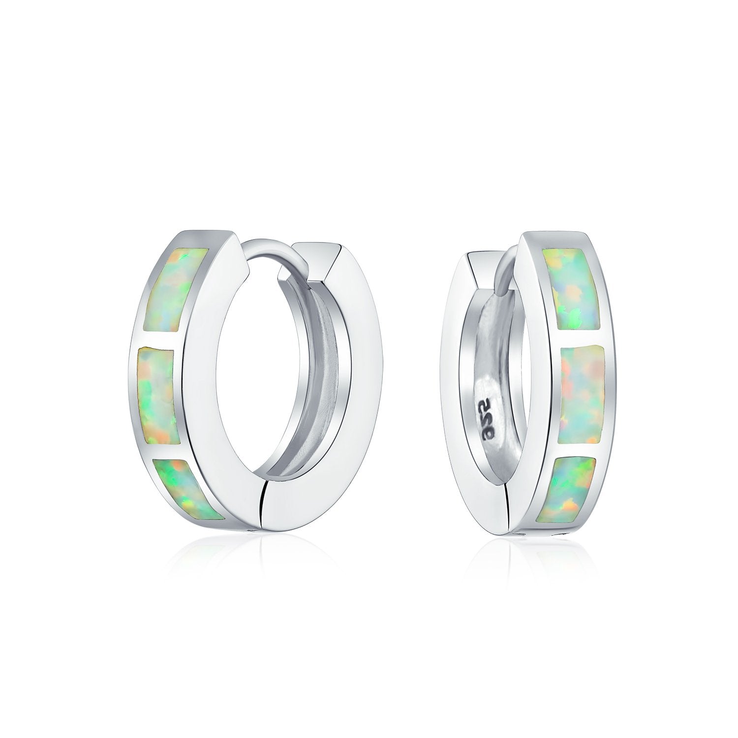 Created Opal Iridescent Hoop Earrings Sterling Silver - Joyeria Lady