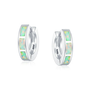 Created Opal Iridescent Hoop Earrings Sterling Silver